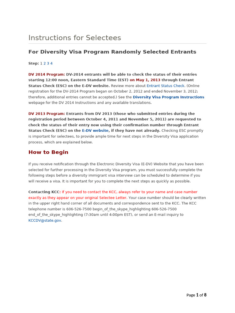 DV Program Selectee Instructions 2014 | PDF | Travel Visa | United ...