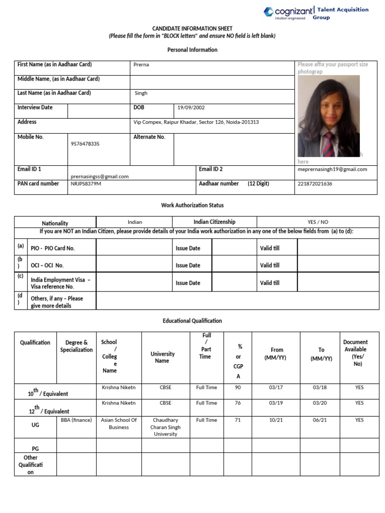 Candidate Information Sheet Template | PDF | Government And Personhood