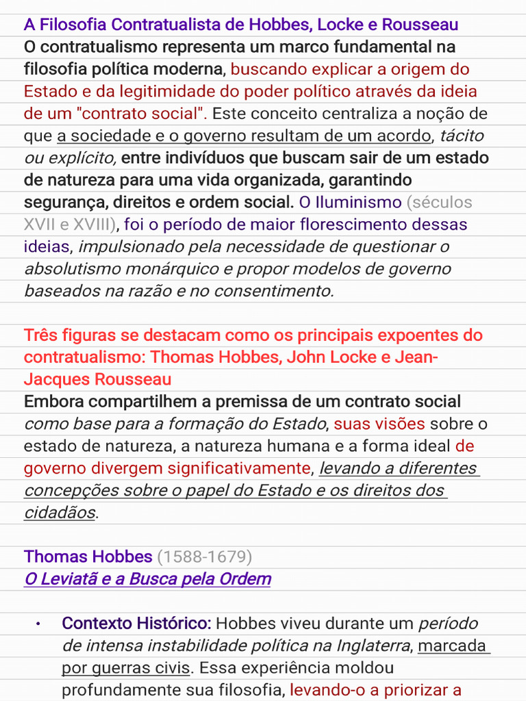 Contratualismo de Hobbes, Locke e Rousseau - 250507 - 022122 | PDF