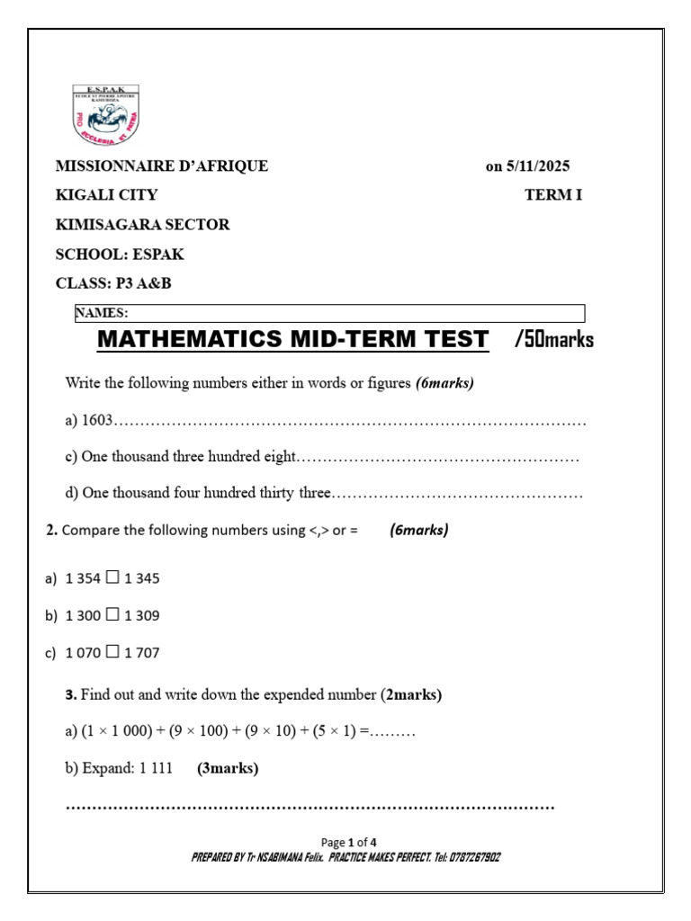 Mathematics Mid-Term Test for P3 | PDF | Chess | Chess Theory