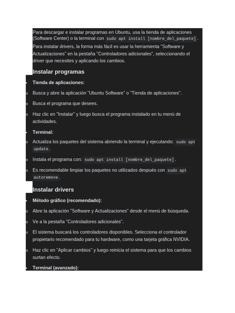 Para Descargar e Instalar Programas en Ubuntu | PDF