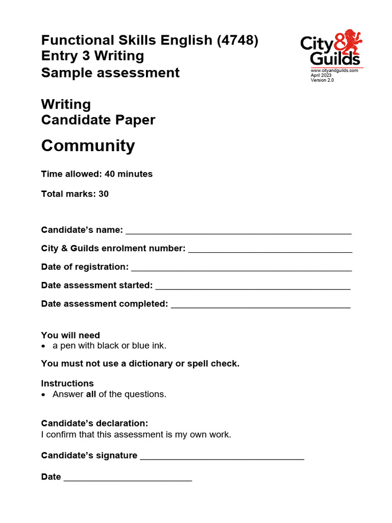 4748 E3 Writing and Spelling Sample Community Candidate Paper v2-0 PDF ...