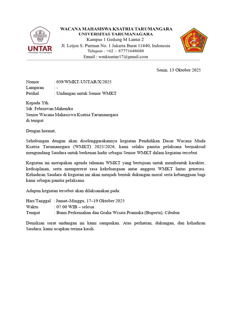Undangan Senior WMKT 2025/2026 | PDF