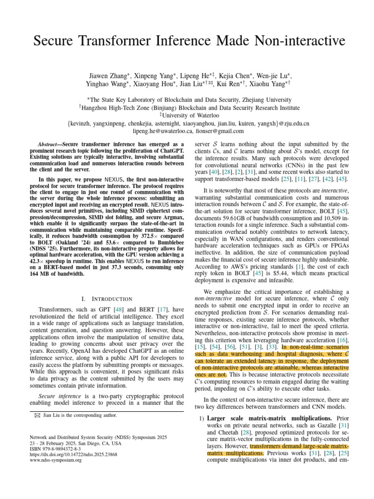 Non-Interactive Secure Transformer Inference | PDF | Matrix ...
