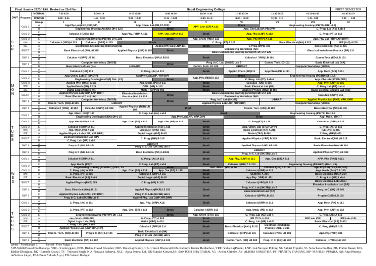 Latest Final Revised Routine | PDF | Physical Sciences | Engineering