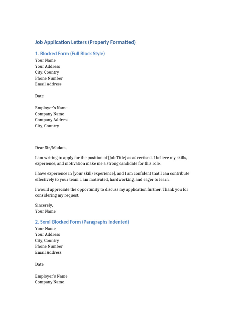 Job Application Letter Formats Guide | PDF