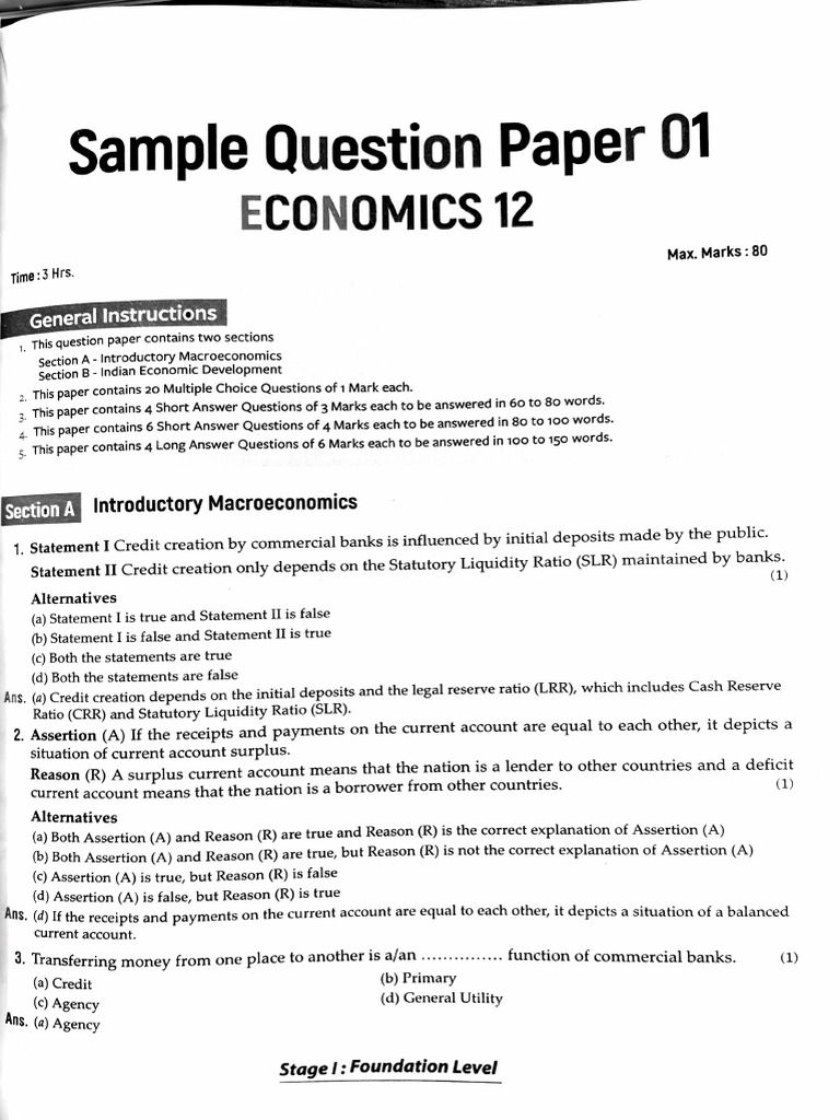 Economics Sample Question Paper 01 | PDF | Fiscal Multiplier | Measures ...