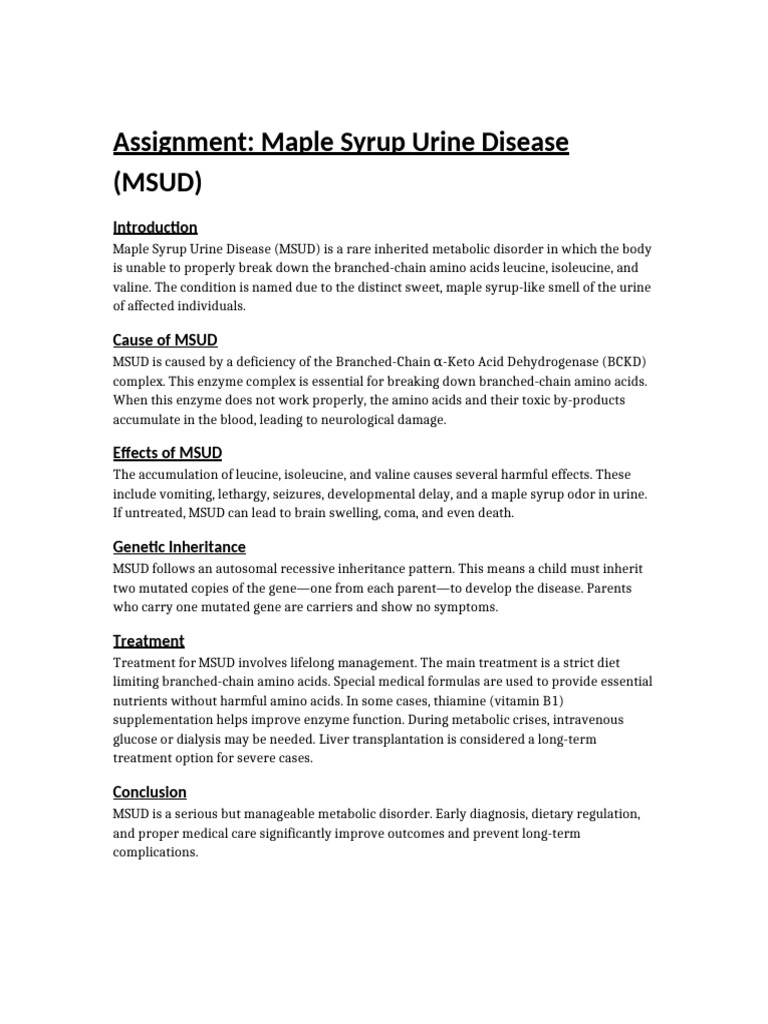 Understanding Maple Syrup Urine Disease | PDF
