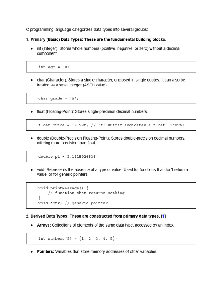 C Programming Data Types Explained | PDF | Pointer (Computer ...