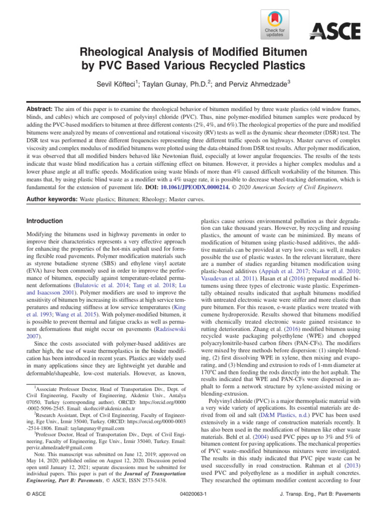 Rheological Study of PVC-Modified Bitumen | PDF | Viscosity | Rheology