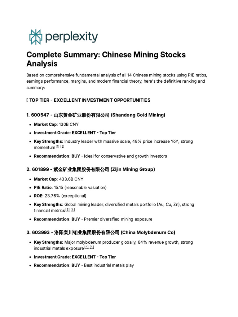 Top Chinese Mining Stocks Ranked | PDF | Investing | Price–Earnings Ratio