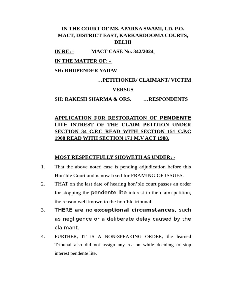 Restoration of Pendente Lite Interest in MACT Case | PDF | Justice ...