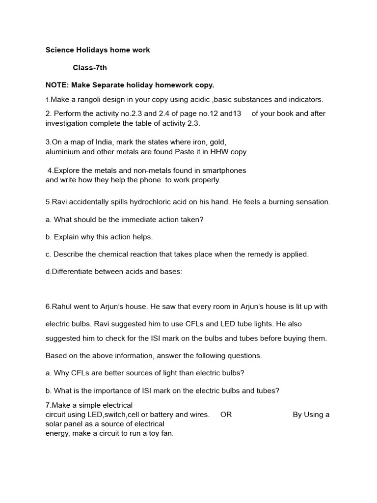 Class 7 Science Holiday Homework Guide | PDF