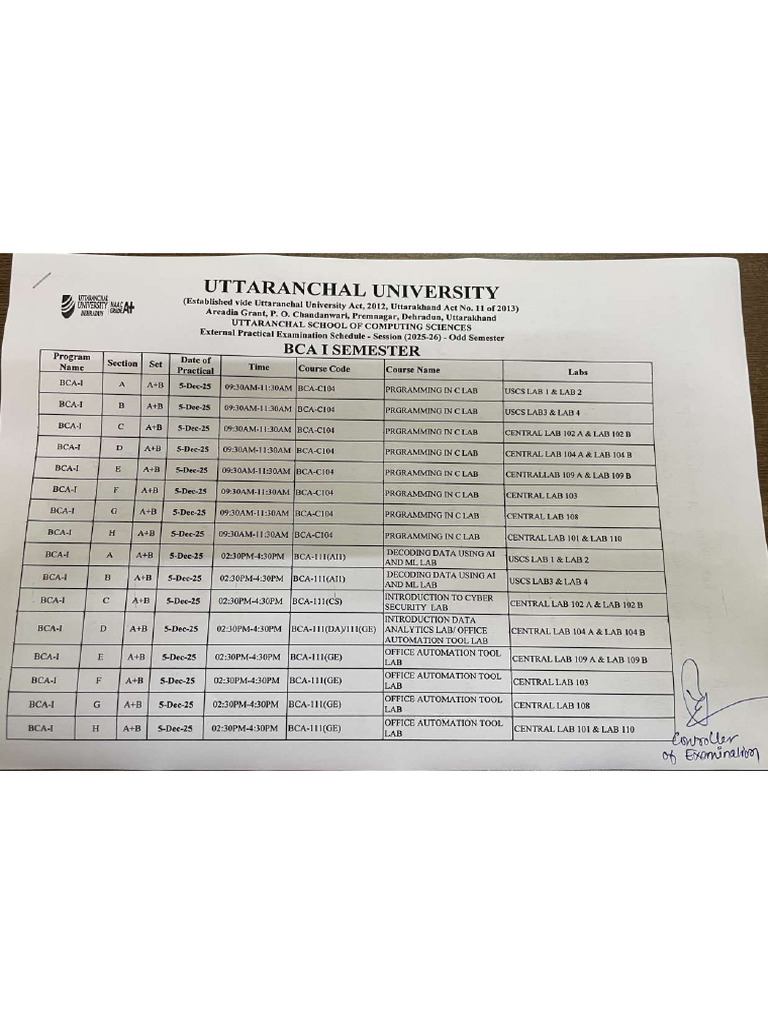 External Practical Exam Schedule Odd Semester 25-26 | PDF