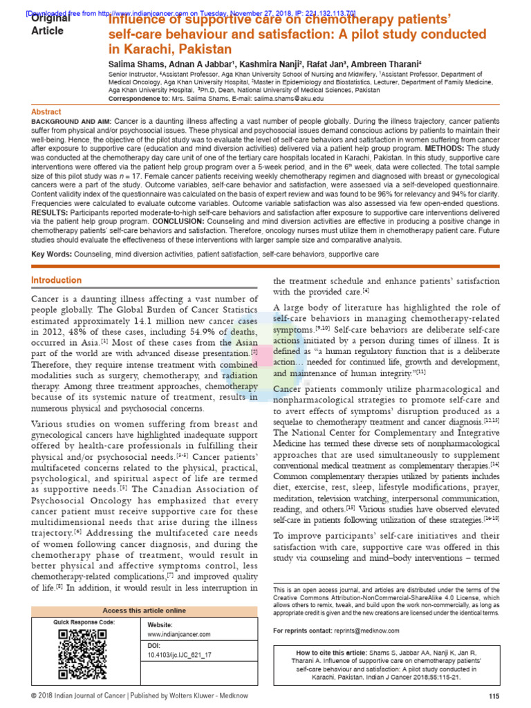 Supportive Care's Impact on Cancer Self-Care | PDF | Cancer | Therapy