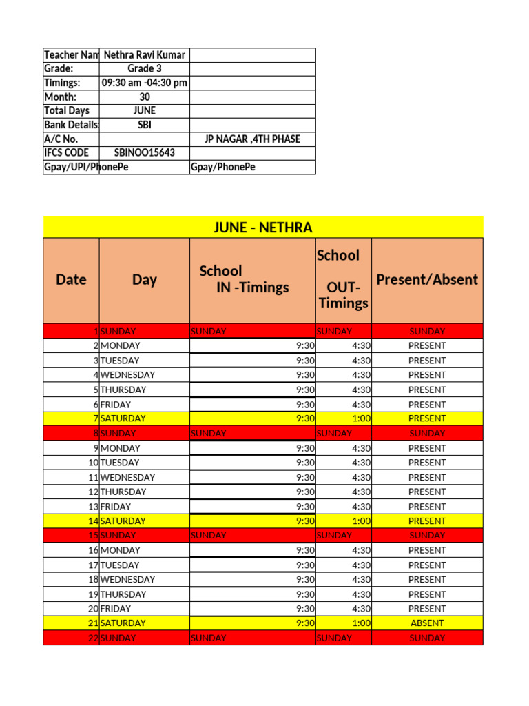 Grade 3 Attendance Record for Nethra | PDF
