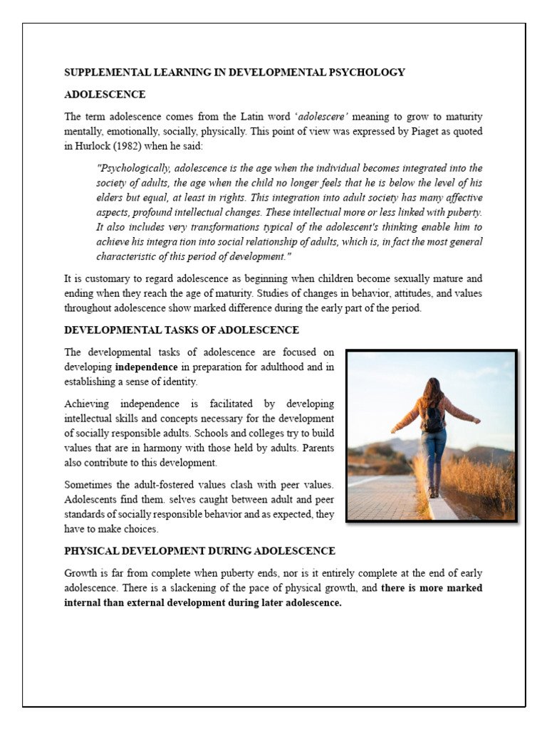 Supplemental Learning in Developmental Psychology | PDF | Adolescence ...
