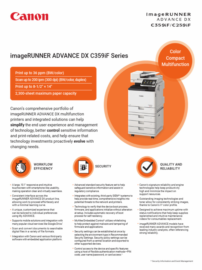 Canon imageRUNNER ADVANCE DX C359iF Features | PDF | Computer Security ...