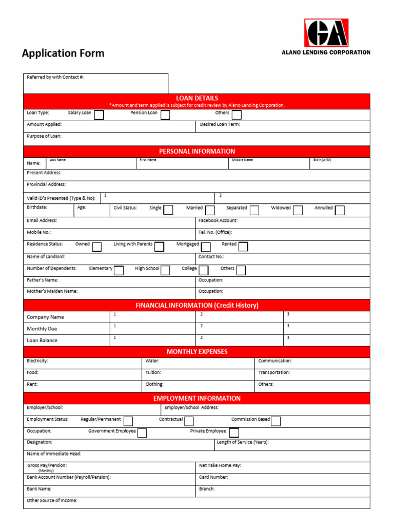 General Application Form GAF ALC Molave | PDF | Loans | Employment