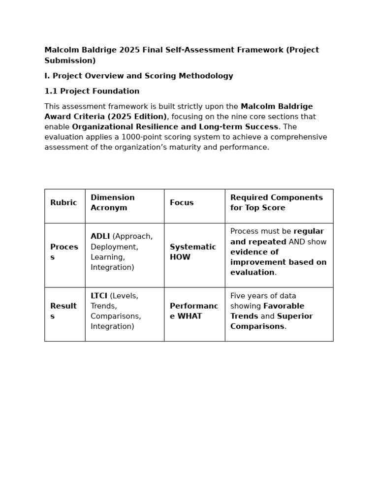 2025 Malcolm Baldrige Self-Assessment Framework | PDF | Evaluation ...