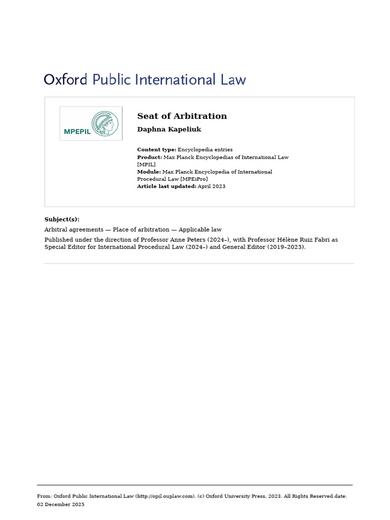 Understanding the Seat of Arbitration | PDF | Arbitration | Arbitral ...