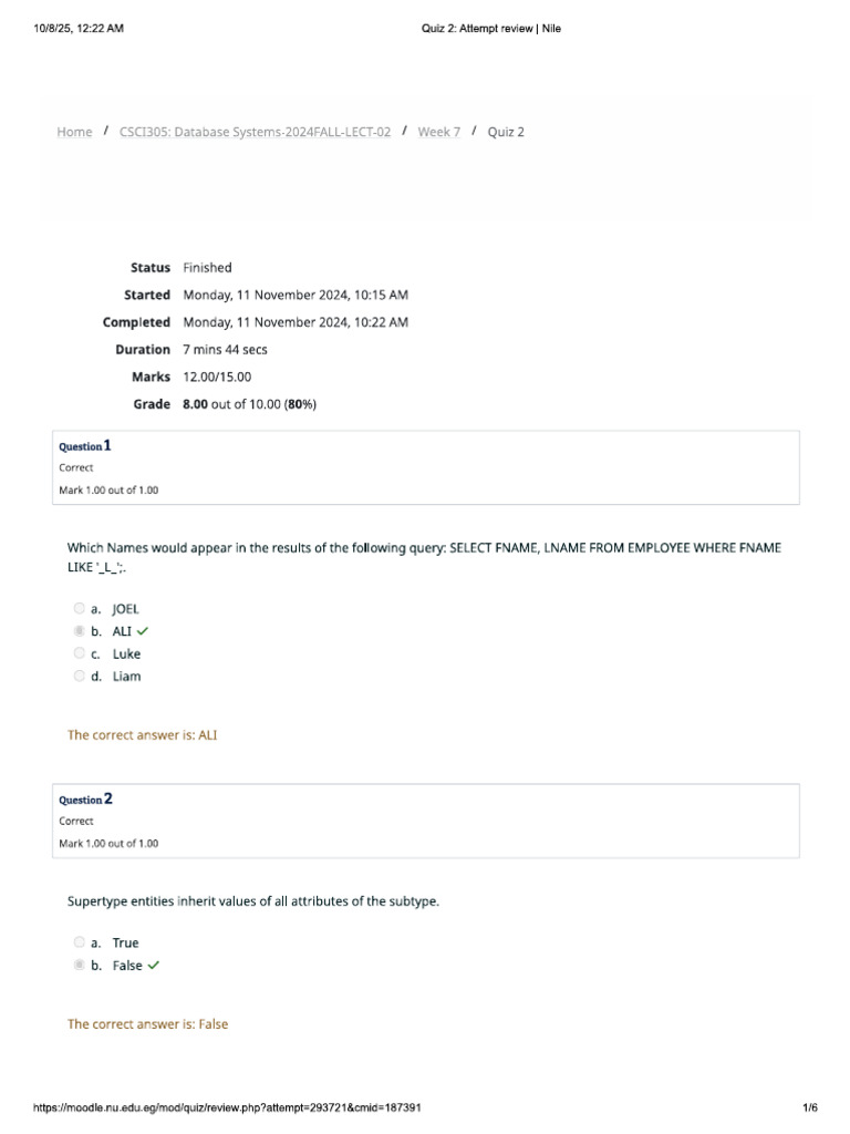 DB Quiz 2 | PDF