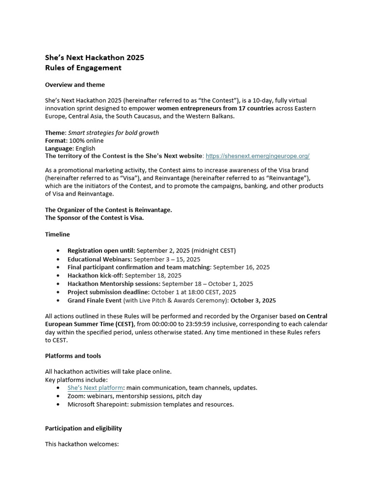 She's Next Hackathon 2025 Rules | PDF | Mentorship | Passport