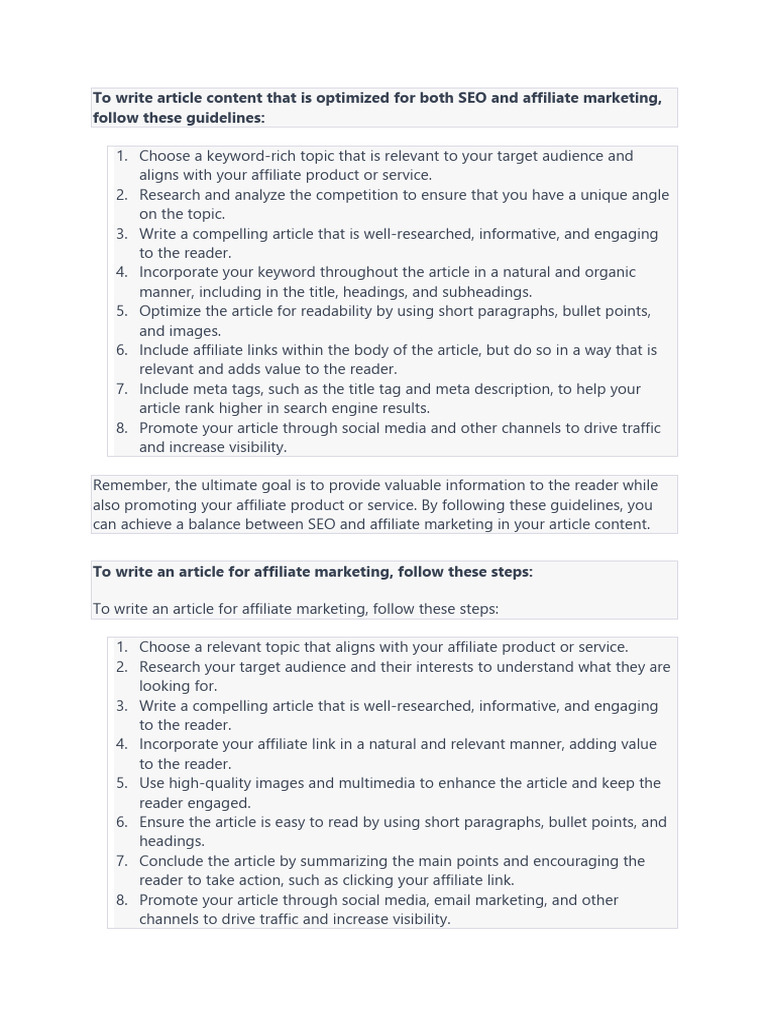 To Write An Article For Affiliate Marketing and SEO | PDF | Search ...