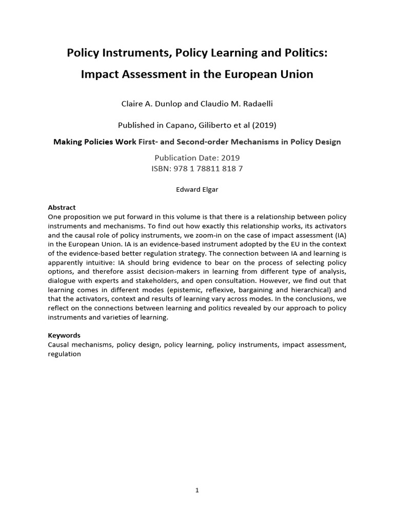 Impact Assessment and Policy Learning in EU | PDF | Policy | Causality