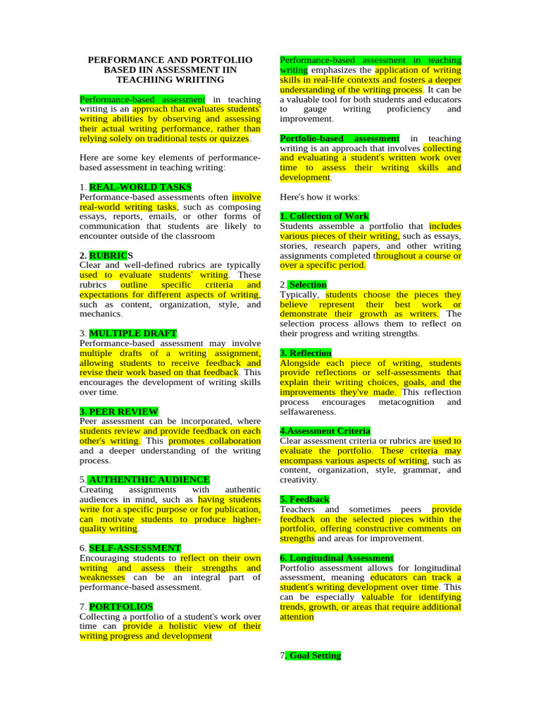 Performance-Based Writing Assessment | PDF | Educational Assessment ...