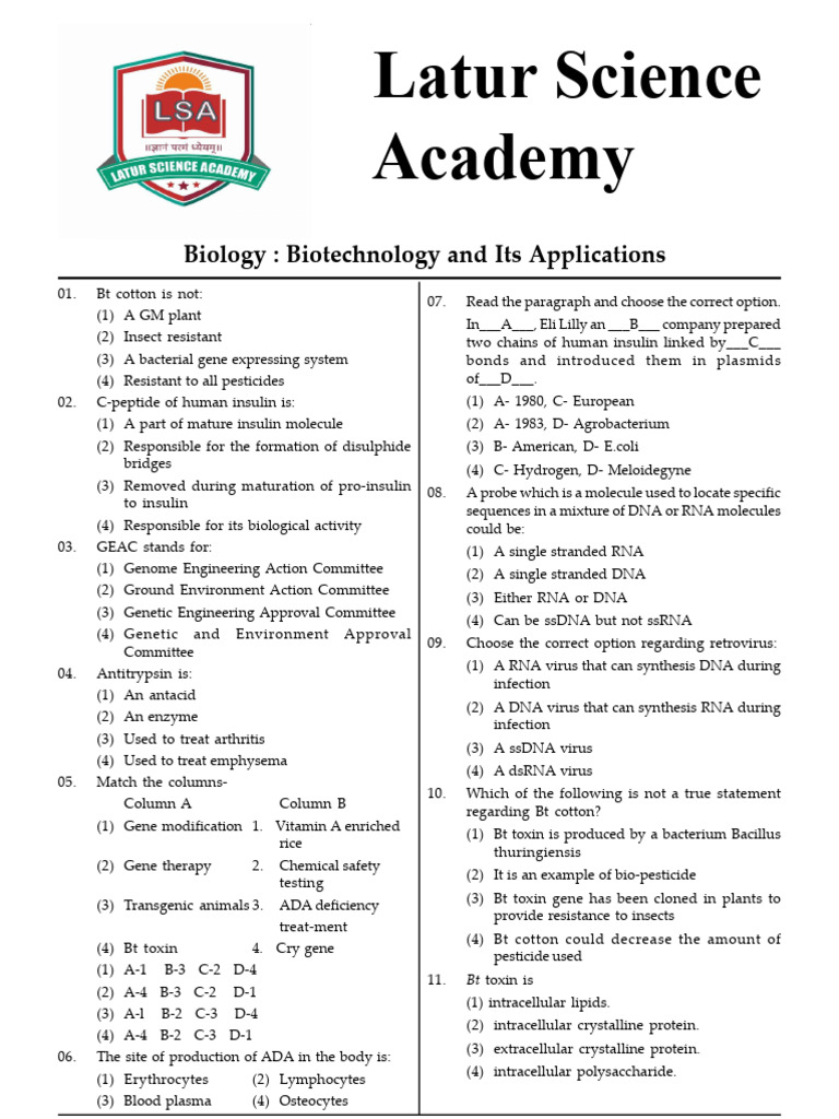 Biotechnology Applications in Genetics | PDF | Genetically Modified ...