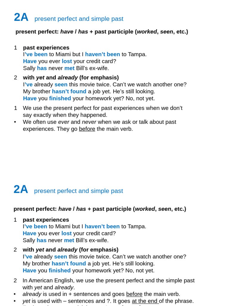Present Perfect vs. Simple Past Explained | PDF