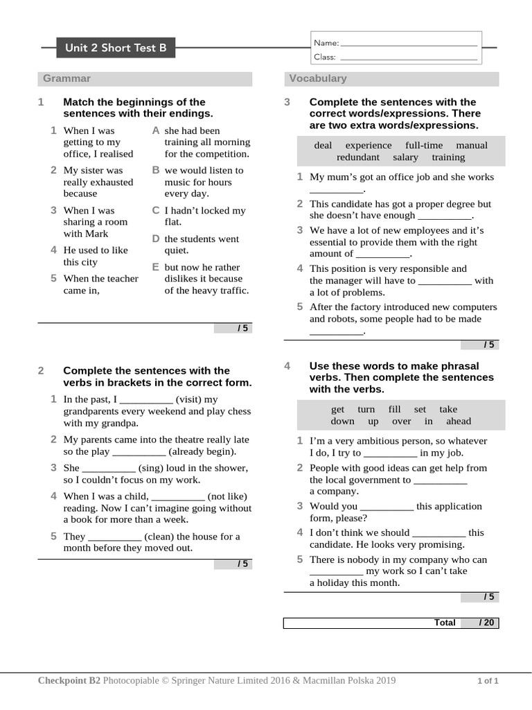 Grammar and Vocabulary Exercises B2 | PDF | Sentence (Linguistics ...