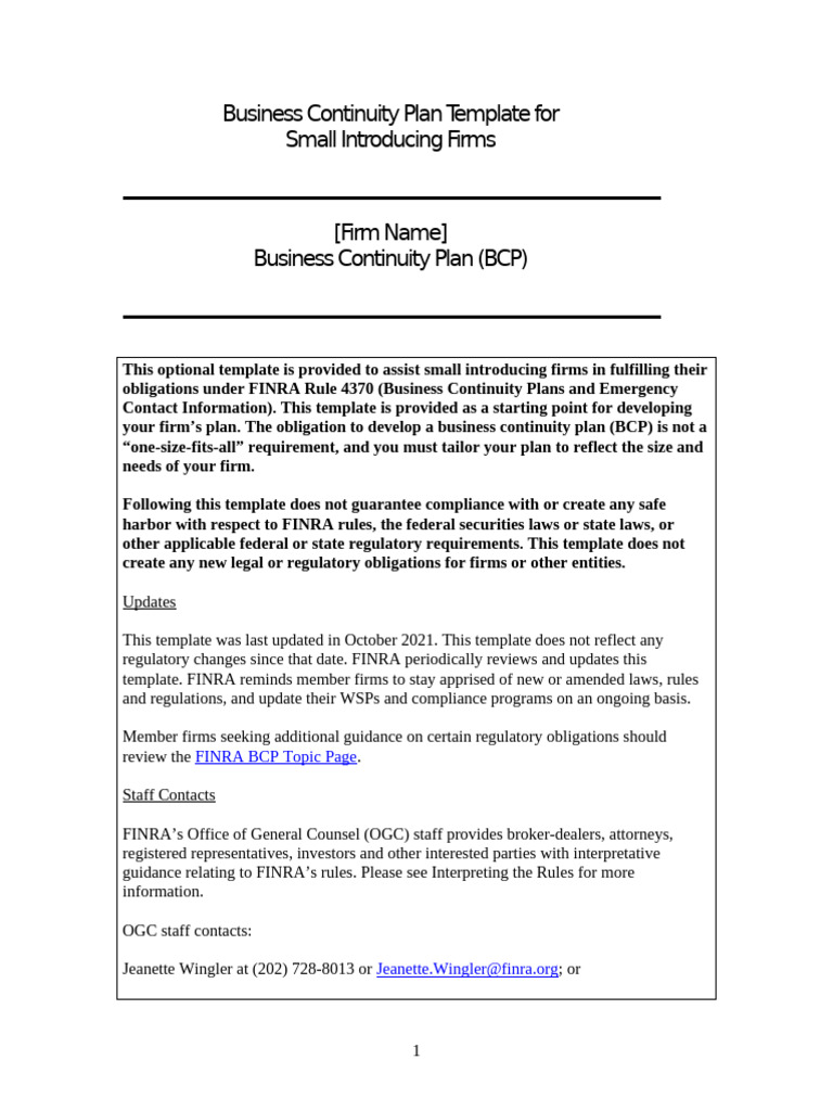 Business Continuity Plan Template 02 | PDF | Securities (Finance) | Banks