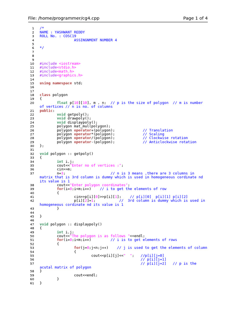 C++ Polygon Transformations Code | PDF | Rotation | Functions And Mappings