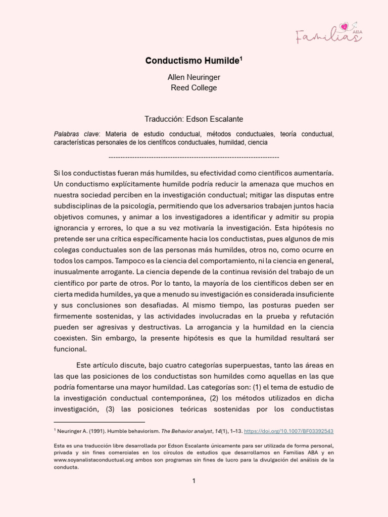 Humildad en el Conductismo Científico | PDF | Aleatoriedad | Behaviorismo