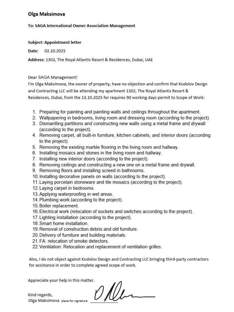 02.10 Appointment Letter 1302 Atlantis | PDF