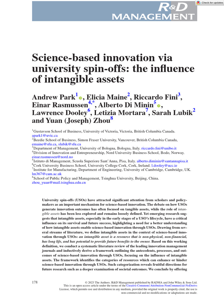 Intangible Assets in University Spin-Offs | PDF | Innovation ...
