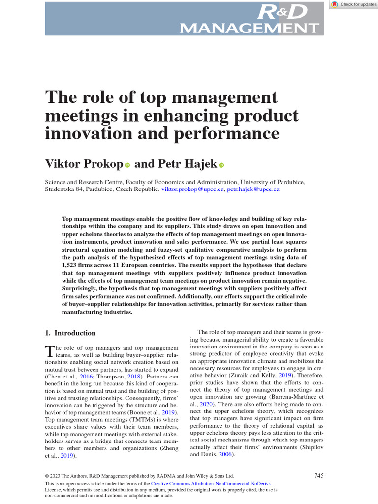 R D Management - 2023 - Prokop - The Role of Top Management Meetings in ...