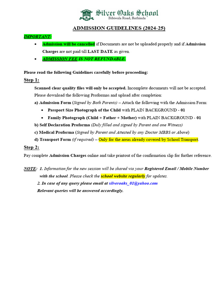 2024-25 Admission Guidelines Overview | PDF