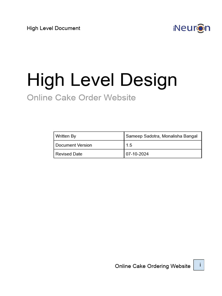 Online Cake Ordering HLD Document | PDF | Databases | Unit Testing