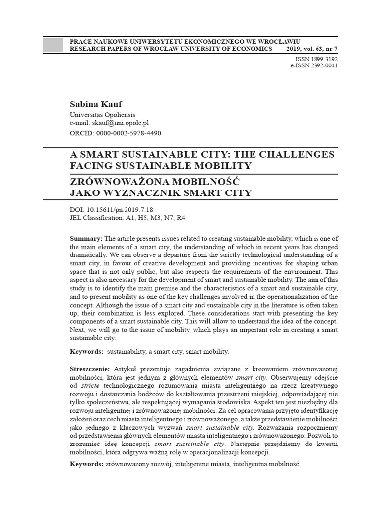 Sustainable Mobility in Smart Cities | PDF | Cost Of Living ...