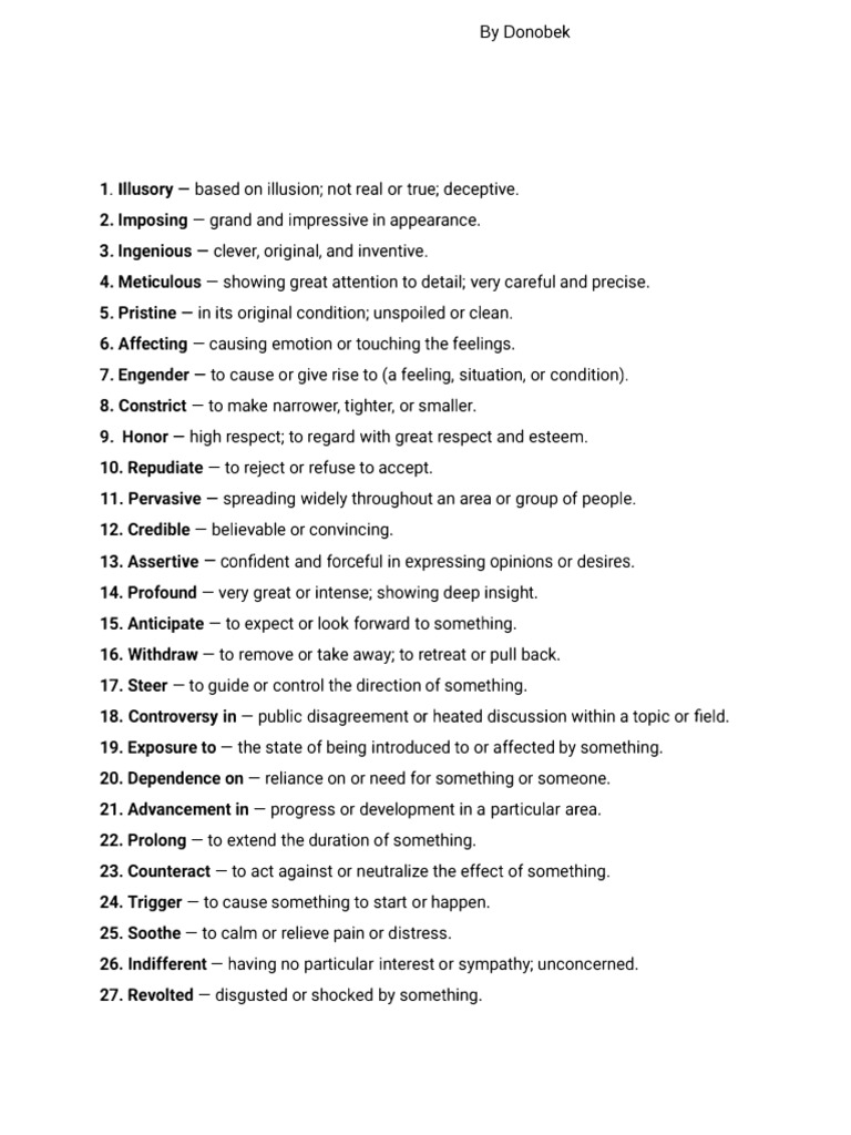 Vocabulary List of Descriptive Terms | PDF | Thought | Evidence