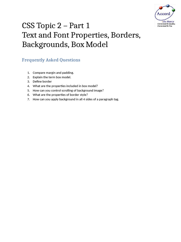 CSS 2_Part2 FAQ | PDF