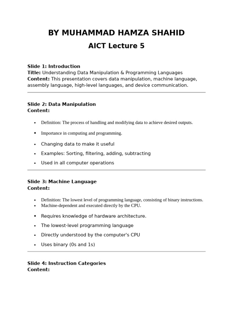 Data Manipulation & Programming Languages | PDF | Assembly Language ...