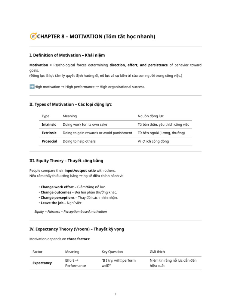 Motivation Summary Sheet | PDF