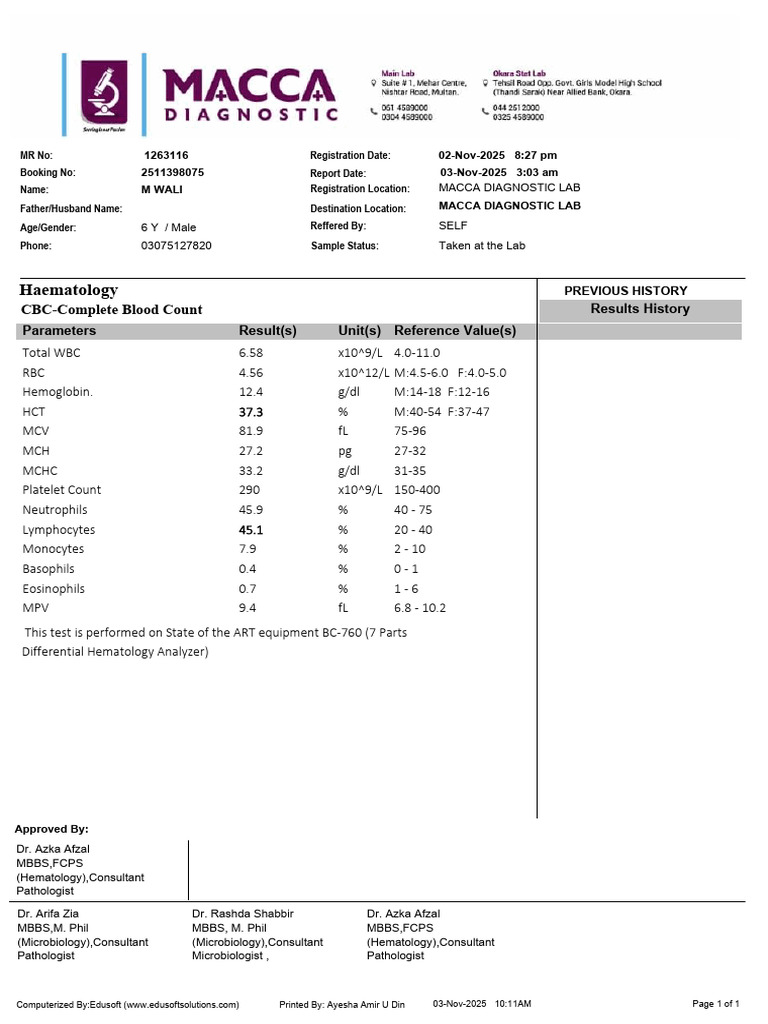 Complete Blood Count Report - 2025 | PDF | Clinical Medicine | Body Fluids