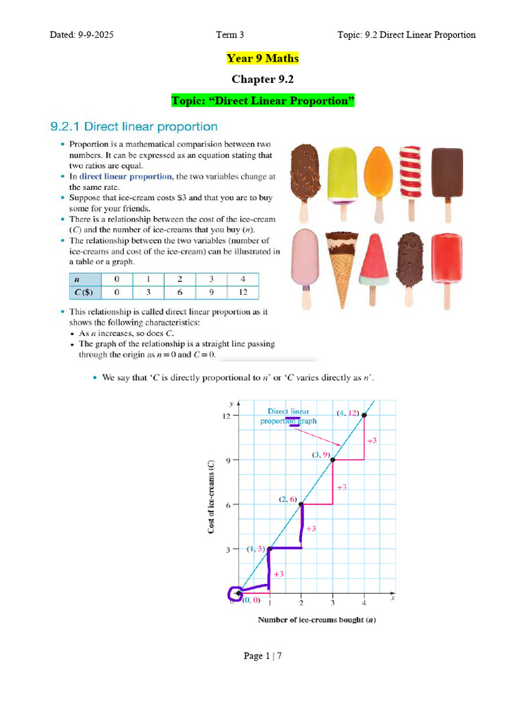 Year 9 Maths: Direct Linear Proportion | PDF