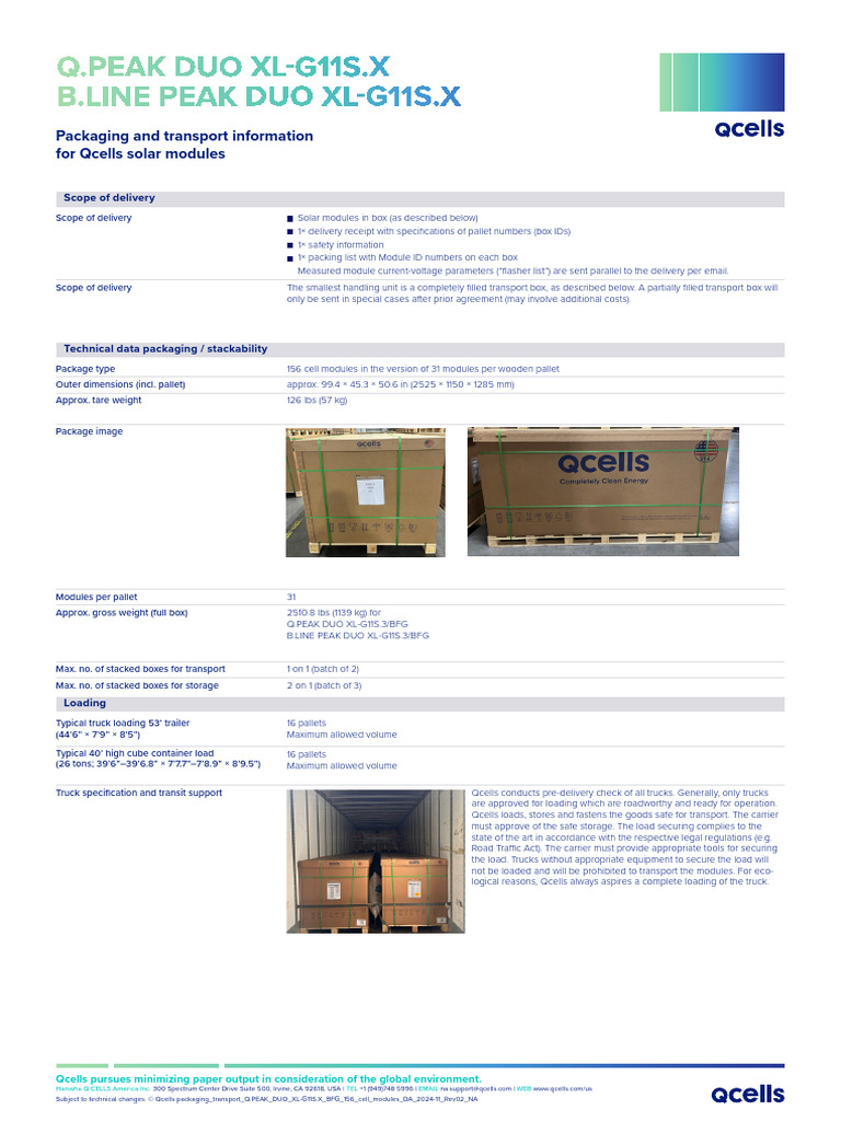 Qcells Solar Modules Packaging Guide | PDF | Pallet | Truck