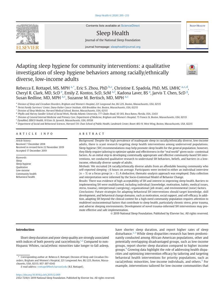 Rottapel 2020 Adapting Sleep Hygiene For Community Interventions | PDF ...